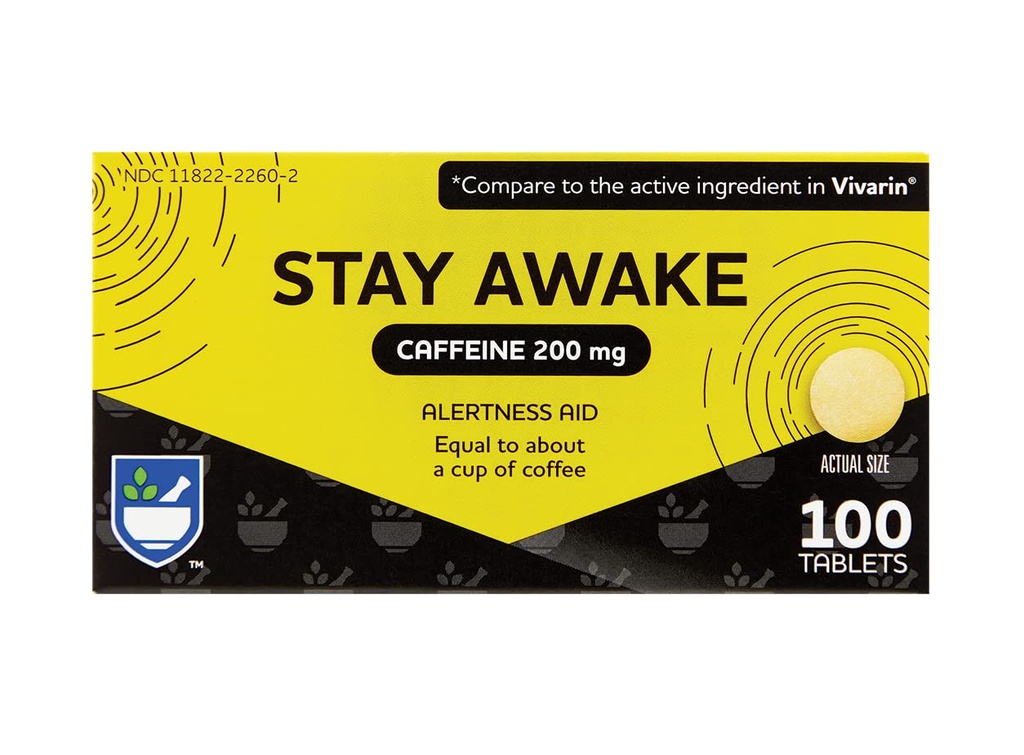 Rite Aid Stay Awake Tablets Coffein, 200 mg - 100 tabletter Coffein Pills, 124; Coffein Supplements, 124; Coffein Pills 200mg Coffein, 124; Equal to About a Cup of Coffein, 124; Mental Alertness Aid