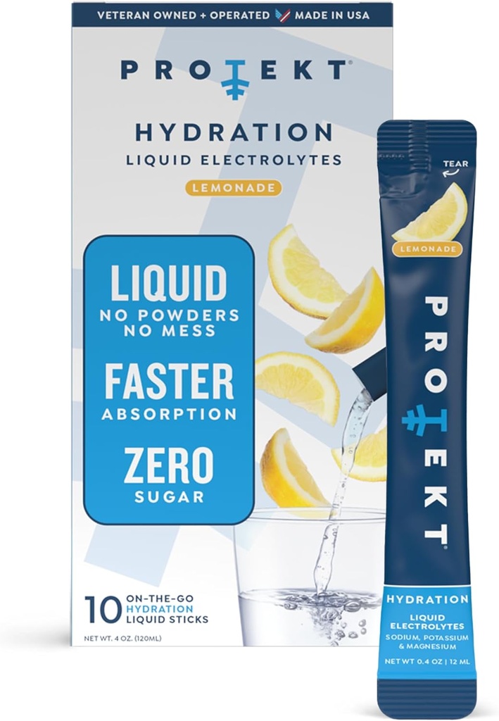 PROTEKT Electrolyte Pakker til inddrivelse & Hydration Mead124; Organic & Sugar- Free Electrolytes Drikke Mead124; Works Hurtigere end pulver Drikke Mead124; On- The- Go Flydende Hydration Drikke 124; Lemonade, 10 Pack
