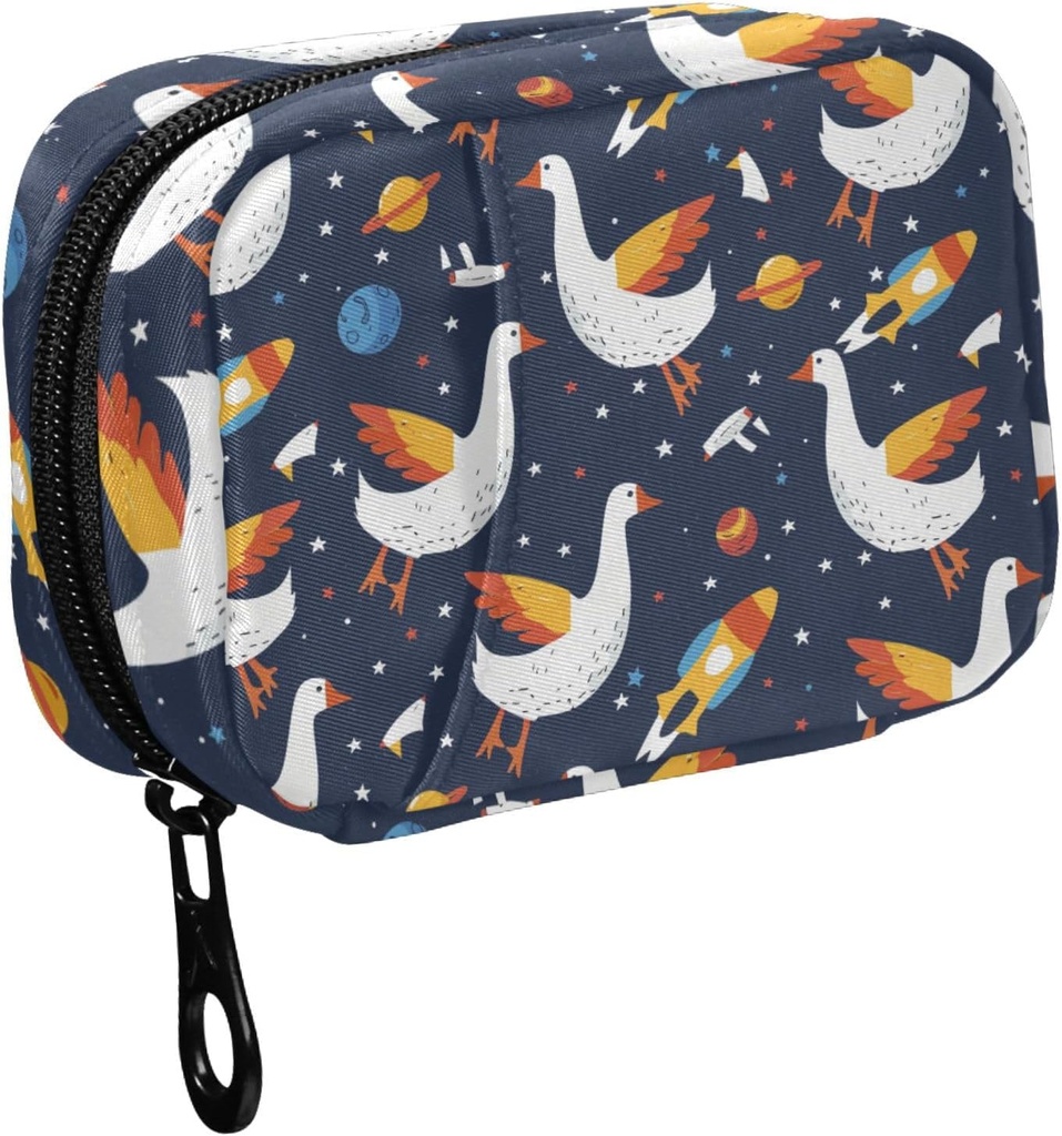 Fustylead Cute Geese Flying with Stars Planets Rockets Travel Pill Organizer Bag with Zipper Small Pill Box 7 Day Pill Case for Purse Storage Weekly Vitamin Medicine Supplement