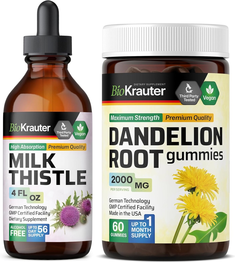 BIO KRAUTER Milk Thistle Tinktur 4 Fl. Oz. & Mælkebøtte 60 Gummies