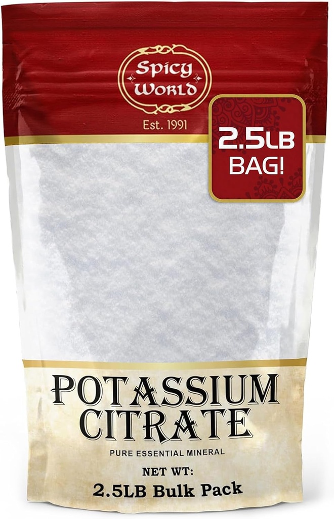 Kalium Citrate Powder 2,5 LB (40 Oz) Bulk - Pure Ingredients, Bulk Kalium Citrate Supplement, Vegan, Food Grad- by Spicy World