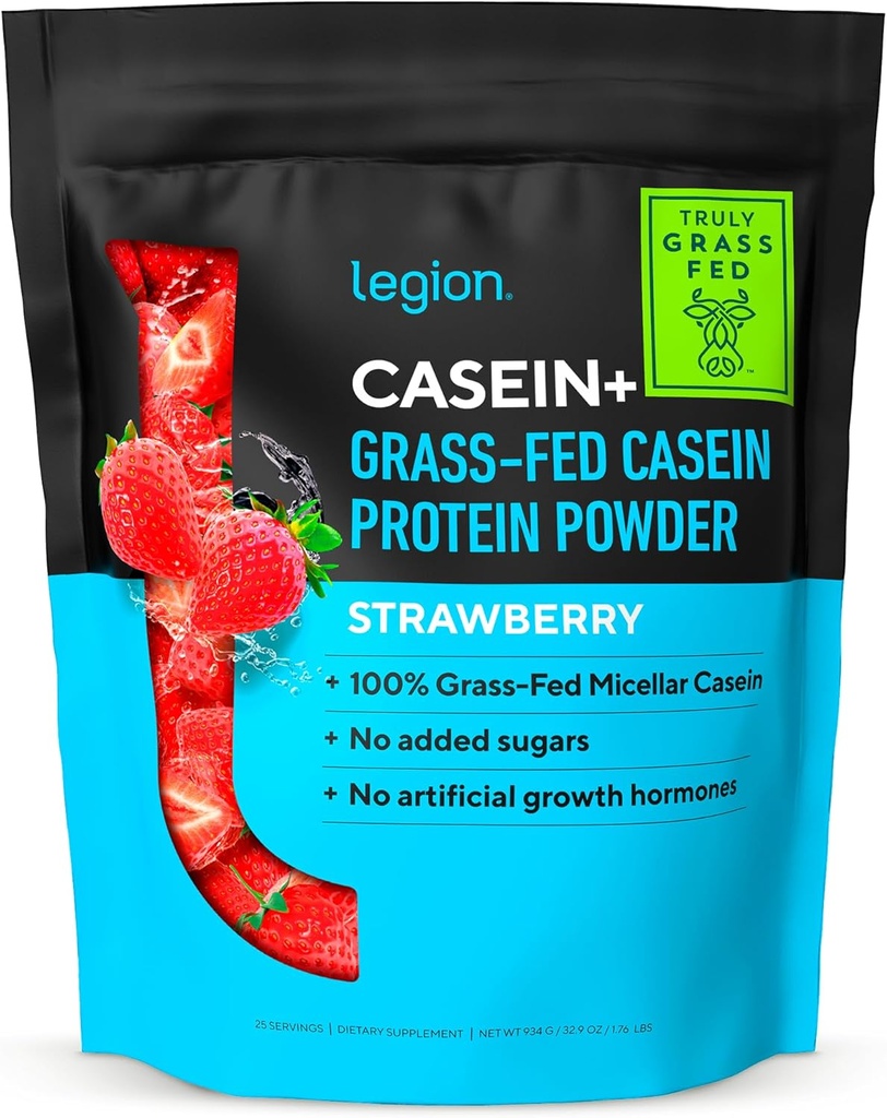 LEGION Casein Protein Powder (Strawberry) - Blow-Release Micellar Protein Powder - Non-GMO, Gluten- Free & naturligt sødet Casein Powder fra Grass- Fed Køer