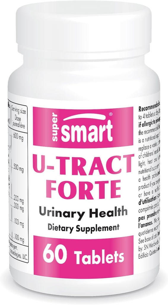 Supersmart U- Tract Forte (Advanced Formel) - med D- Mannose, CranMax Cranberry Koncentrat, Mælkebøtte - Urtetilskud 124; Non- GMO & Gluten Free - 60 tabletter