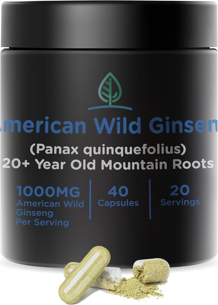 Holistisk Bin Wild American Ginseng Kapsler Pure Organic Ginseng Supplement Lavet med Wild Hartered 20 + År Gamle Rødder fra Appalachia (Panax Quinquefolius)