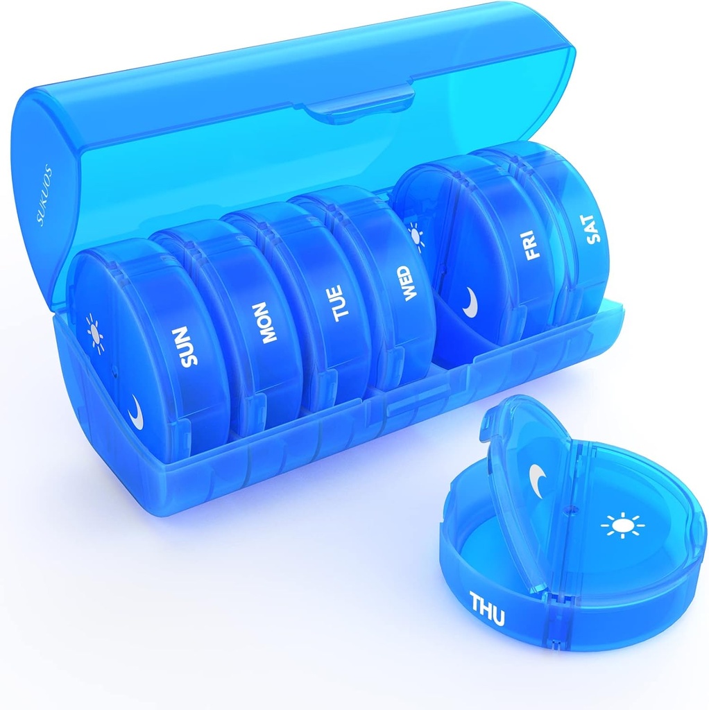 Ugentlig Pill Organizer 7 Dag 2 gange om dagen, Sukuos Stor rejse Pill Box for piller / Vitamin / Fish Oil / Kosttilskud, Daglig Medicin Organizer Box, BPA Free Pill Case, Let at rengøre