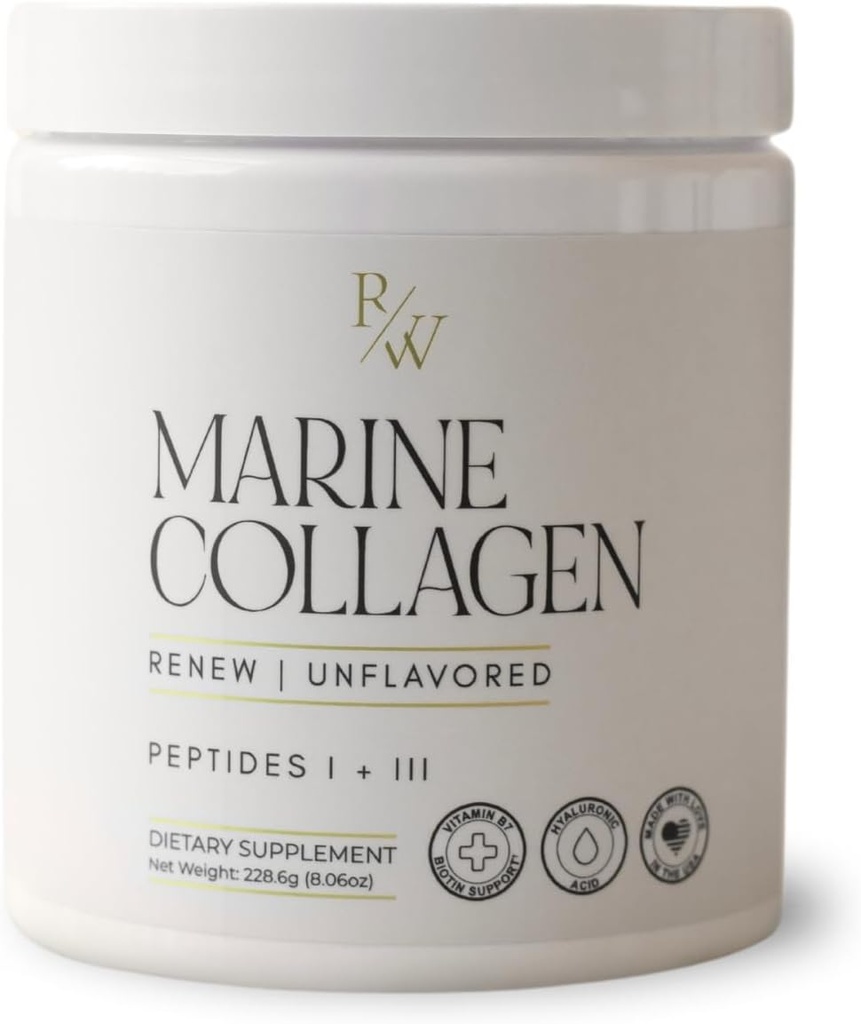 Renew Marine Collagen Powder + Biotin & Hyaluronsyre for bedre hår, hud & negle, Unflavored - 20 Scoops, 8oz
