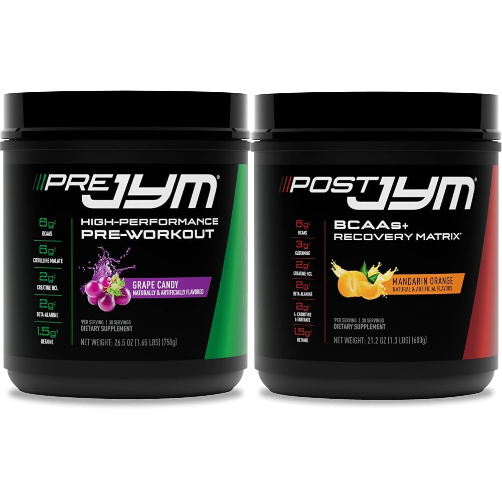 Pre JYM Grape Candy Pre Workout Pulver og Post JYM Aktiv Matrix Post- Workout Kosttilskud Bundle, 30 Servering Hver