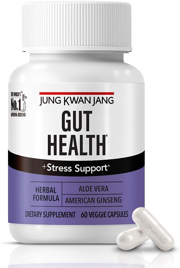 JungKwanJang Gut Health Support med Aloe Vera (833mg) og American Ginseng til Gut Health, fordøjelse, Immunitet, 60 kapsler til mænd og kvinder