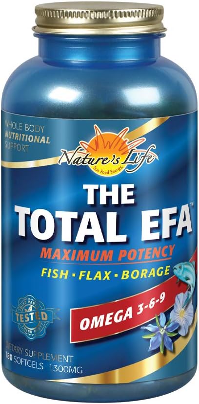 Naturens liv Den samlede EFA maksimale potens Pure Fish Oil m / kold presset hørfrø & Borage olies szág 124; 1200 mg