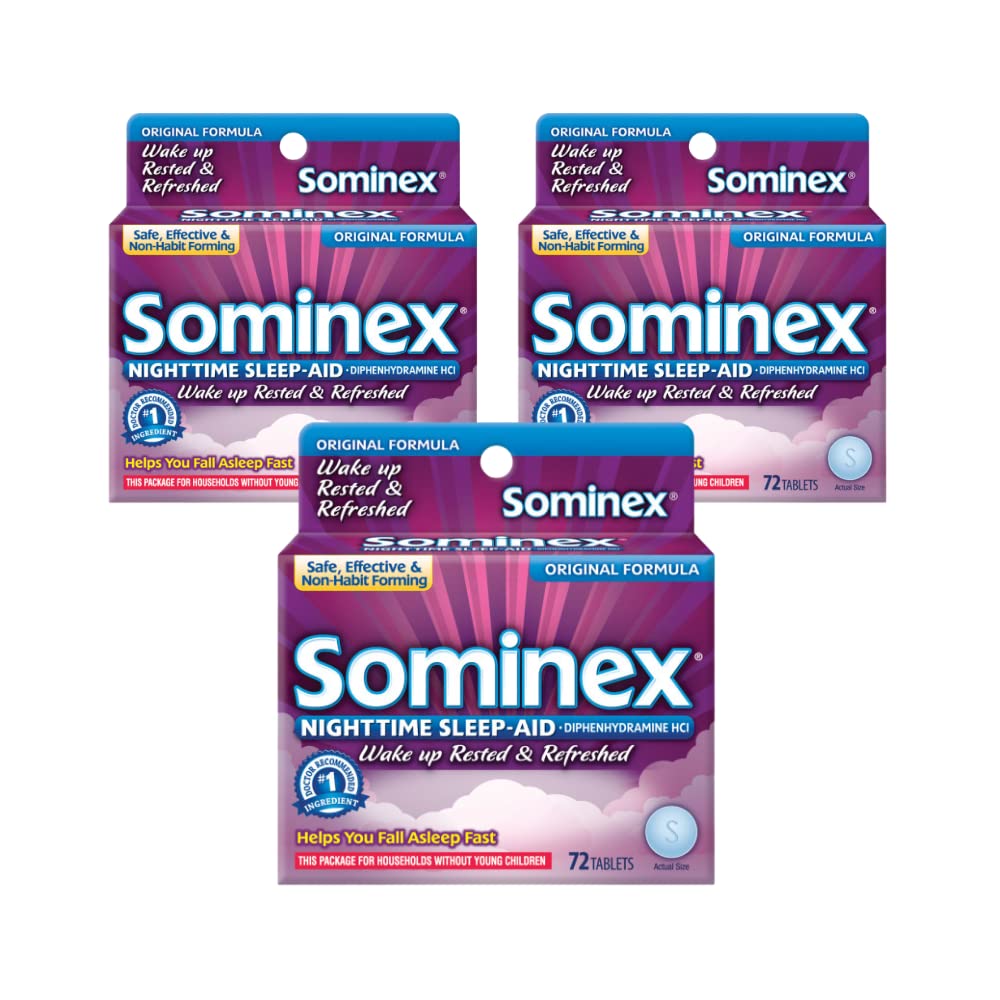 Sominex Nighttime Sleep- Aid, maksimal styrke Formel, enkeltdosis, 72 tabletter - pakning med 3 stk.