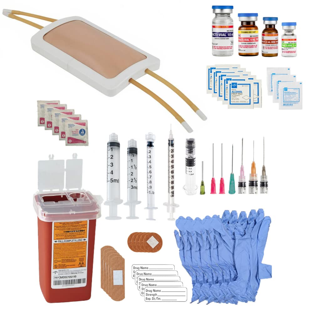 Anatomi Lab Venipunktur Practice Kit med lækker simulation Arm Pad Model IV + Supplerende Injektion Behændighedsforsyninger Kit Klinisk Sygepleje Træning, 65 stk Bundle