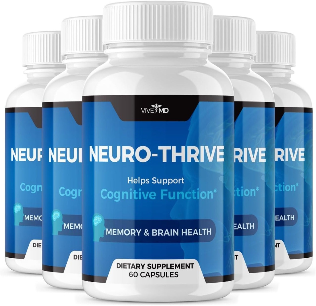 Vive MD Neuro Thrive Brain Supplement - Official Formel - Neuro Thrive PQQ, Neuro Thrive for Extra Strength med Ginkgo Biloba Extract, Siberian Ginseng Extract (5 Pack)