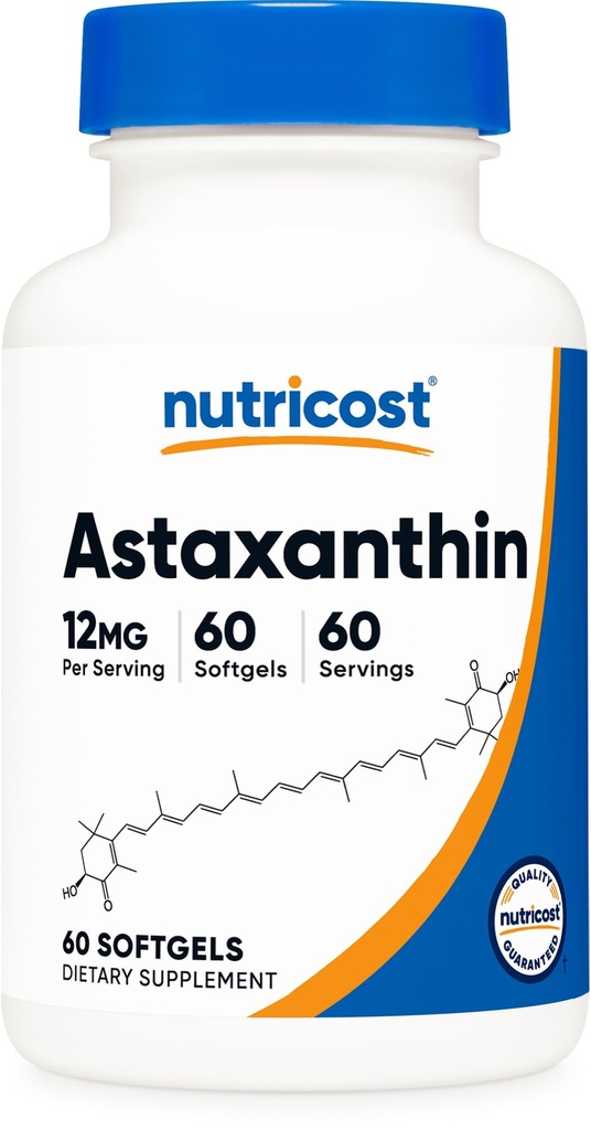 Nutricost Astaxanthin 12mg, 60 Softgels - Non-GMO og Gluten Free (2 måneder Tilgang)