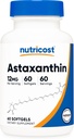Nutricost Astaxanthin 12mg, 60 Softgels - Non-GMO og Gluten Free (2 måneder Tilgang)