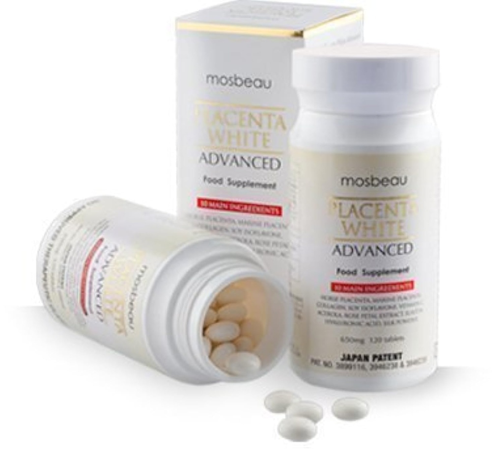 Mosbeau Placenta White Advanced Supplement for Skin Whitening 2015 Japan Patenteret dobbelt så effektiv som Glutathion (120 tabletter)