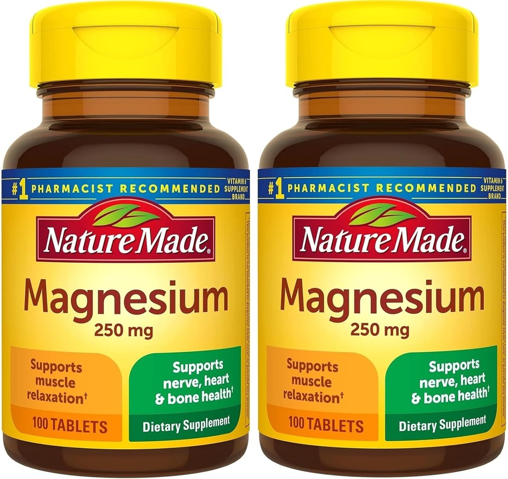 Nature Made Magnesium Oxide 250 mg, Kosttilskud til muskel, hjerte, ben og nerve Health Support, 100 tabletter, 100 dages forsyning (pakke med 2)