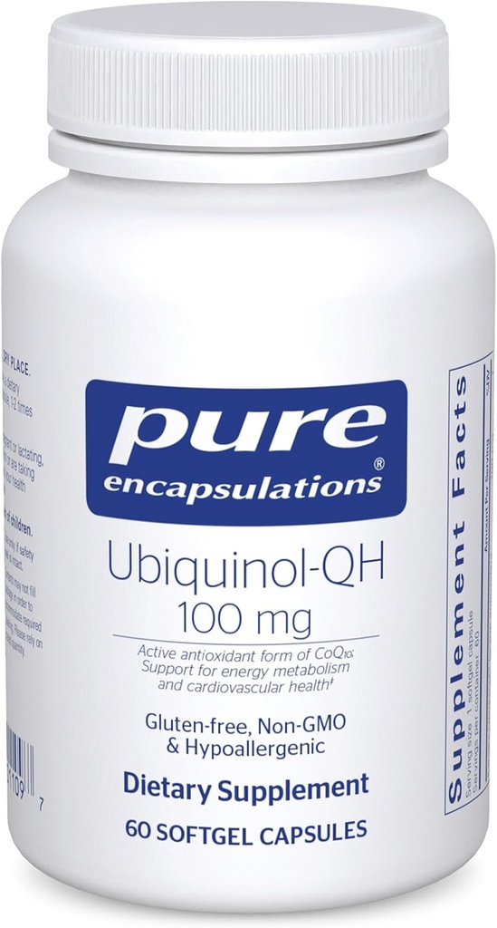 Ren indkapsling Ubiquinol- QH - 100 mg CoQ10 - Understøtter energimetabolismen og hjertets sundhed * - Coenzym antioxidanter supplement - non- GMO - 60 Softgel kapsler