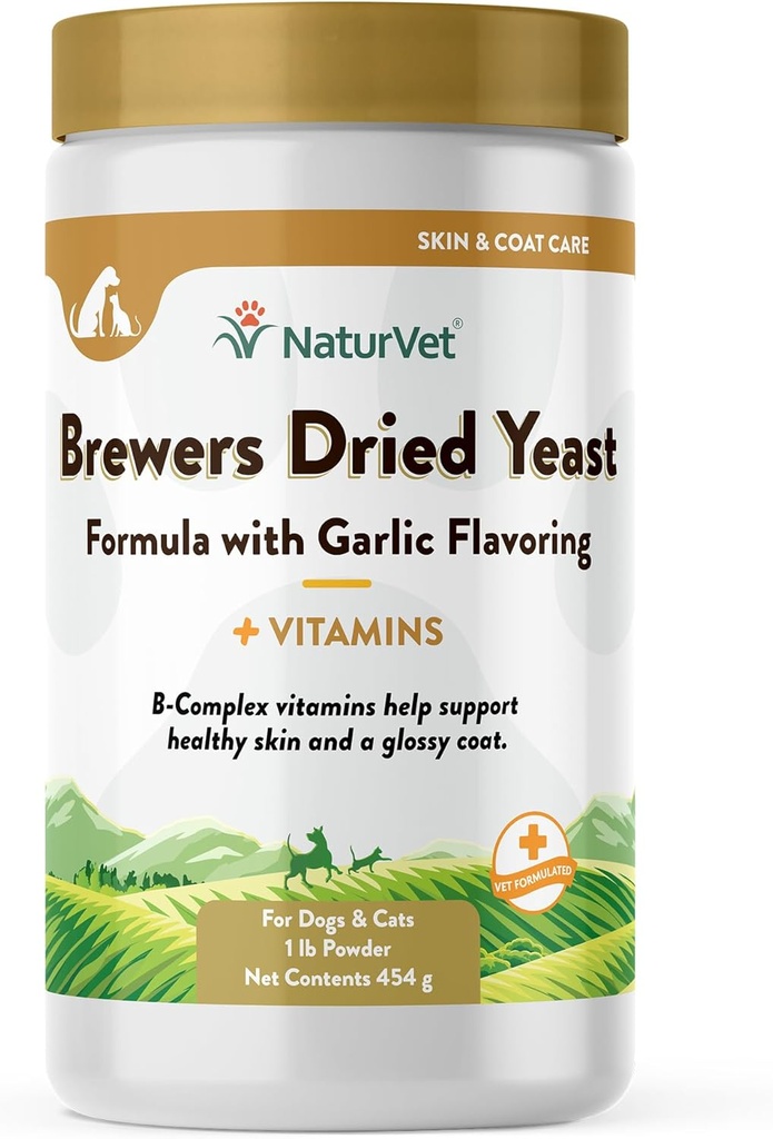 NaturVet Brewers Dried Yeast Formula with Garlic Flavoring Plus Vitamins for Dogs and Cats, Powder, Made in The USA with Globally Source Ingredients 1 Pound