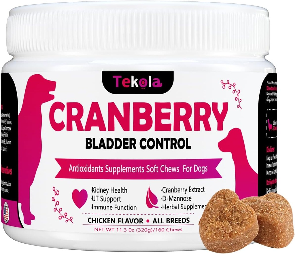 Cranberry Bstige Sundhed for hunde - Hund Antioxidant- 160 Soft Chew Kosttilskud til en sund urinær Tract og Bregen Kontrol - Lavet med Cranberry & D- Mannose & Vitamin (Chicken Flavor)
