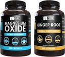 Pure Original Ingredienser Magnesium Oxide og Ingefær Root Bundle, 365 Kapsler Hver, Ingen Fyldere, Altid Pure