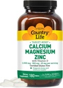 Country Life Calcium Magnesium Zink med vitamin D3 og L- Glutaminsyre, Kosttilskud til benstøtte, Certificeret gluten fri, 1000mg / 500mg / 25mg, 180 tabletter