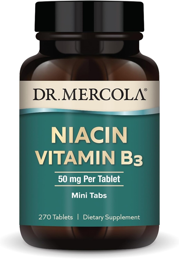 Dr. Mercola Niacin Vitamin B3, 90 Servering (270 tabletter), Kosttilskud, Mini tabletter, Essential B Vitamin, Non- GMO