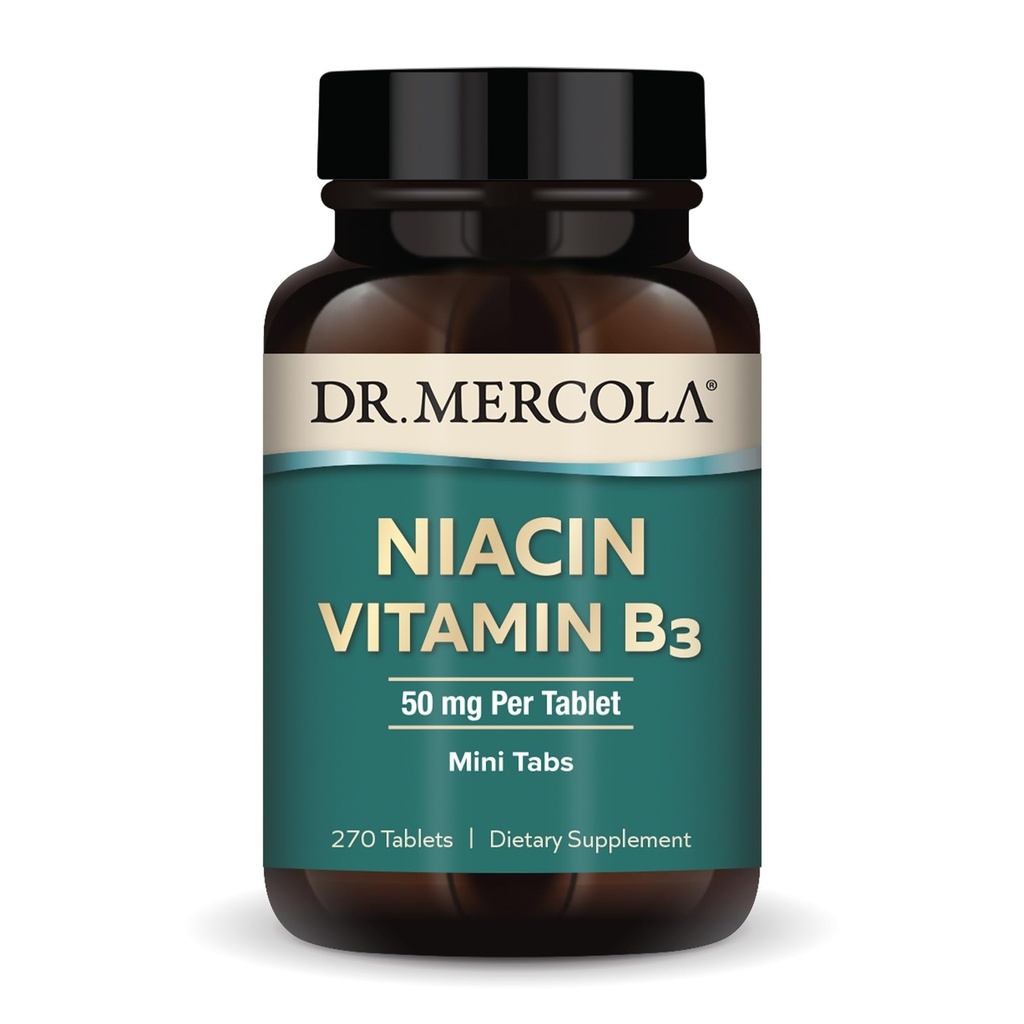 Dr. Mercola Niacin Vitamin B3, 90 Servering (270 tabletter), Kosttilskud, Mini tabletter, Essential B Vitamin, Non- GMO
