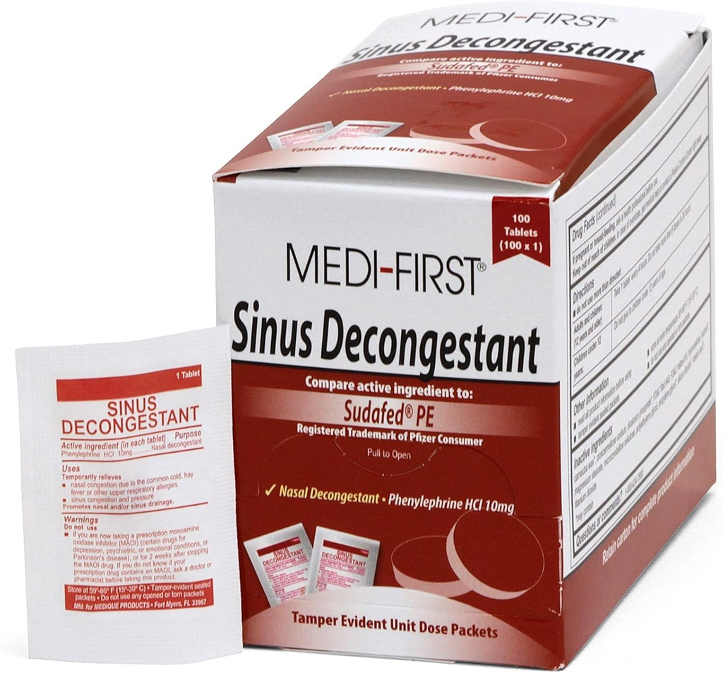 Medique Products Medi- First 80933 Sinus Decongestant, 100- Pakninger med 1 (Emballage kan variere), Rød