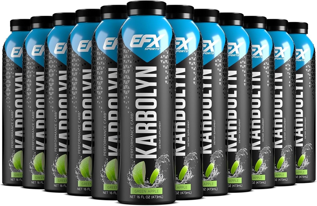 EFX Sports Karbolyn Fuel Drink • 124; Pre, Intra, Post Workout • Kulhydrat Drink • 124; Carb Belastning • Vedvarende energi • 124; Stimulerende & sukkerfri • 124; 12 Pack (Green Apple)