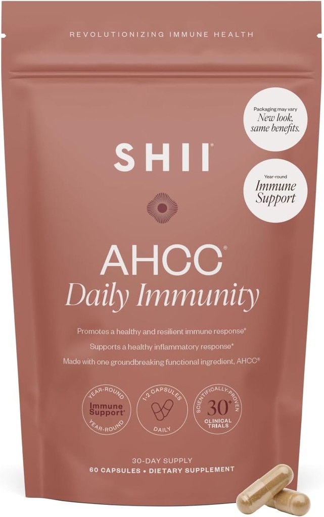 SHII AHCC Daily Immunity, 30-Days Supply – Vegan, Gluten Free Immune Support Supplement with AHCC, Immune System Support from Functional Shiitake Mushrooms, Promotes Immune Response & Cellular Health