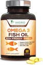 Omega 3 Fish Oil 2400 mg - Triple Strength EPA & DHA Fedtsyrer til hjerte, hjerne og fælles støtte - Wild-fanget, Burplesh, Lemon Flavor Supplement - Natural, non-GMO, Gluten- Free - 180 Softgels