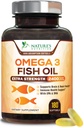 Omega 3 Fish Oil 2400 mg - Triple Strength EPA & DHA Fedtsyrer til hjerte, hjerne og fælles støtte - Wild-fanget, Burplesh, Lemon Flavor Supplement - Natural, non-GMO, Gluten- Free - 180 Softgels