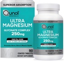 Qunol Magnesium Glycinate Complex, Adtle on Mave, 250 mg One Pill Dosis, Superior- Absorption Magnesium, Nerve, Knogler og Muscle Health Supplement, 90 Greve (pakke med 1)