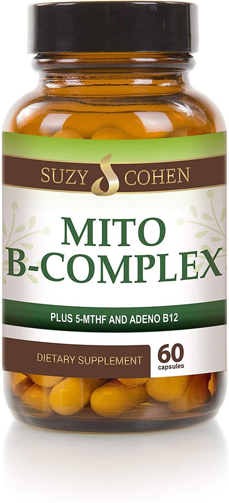 Suzy Cohen, Mito B Complex Kosttilskud, 5-MTHF, Adeno B12, Methylation Support, Understøtter sund nervesystem, Boost Energy, B-vitamin, 60 Servere
