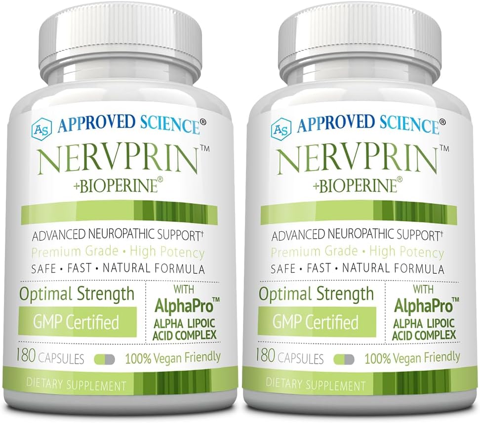 Godkendte Science Nervprin - Nerve Support - Benfotiamin, B12, R- Alpha- Lipoic Acid, Corydalis, Boswellia, BioPerine - 360 Kapsler - Made in USA