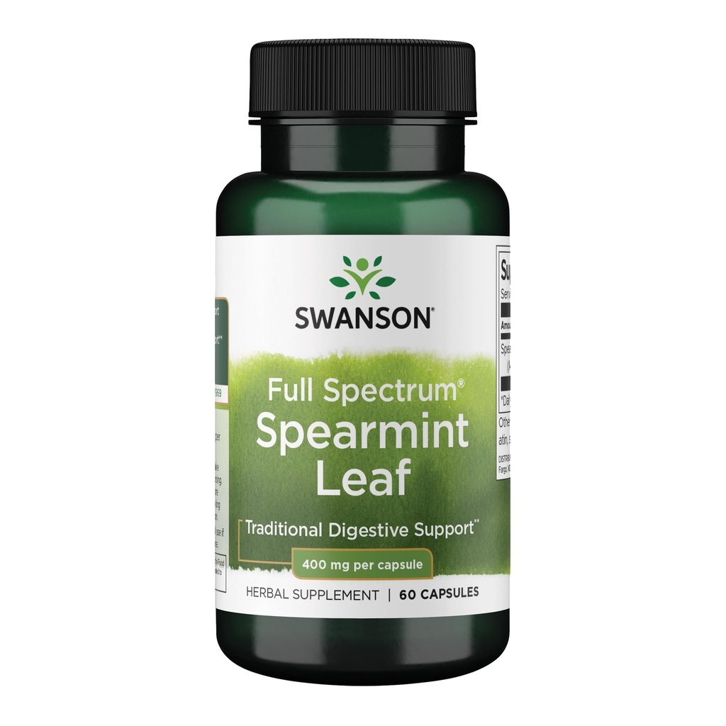 Swanson Spearmint Leaf (Mentha Spicata) - Fuld Spectrum Herbal tillæg støtte fordøjelsessygdomme & Mild mave spørgsmål - Naturlig formel støtte sundhed & wellness - (60 kapsler, 400mg hver)