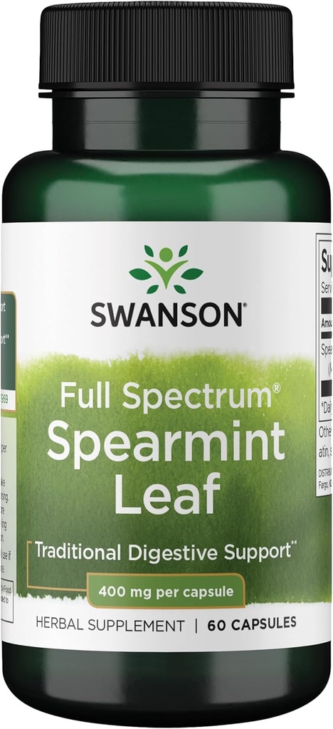 Swanson Spearmint Leaf (Mentha Spicata) - Full Spectrum Herbal Supplement Supporting Digestive Health & Mild Stomach Issues - Natural Formula Supporting Health & Wellness - (60 Capsules, 400mg Each)