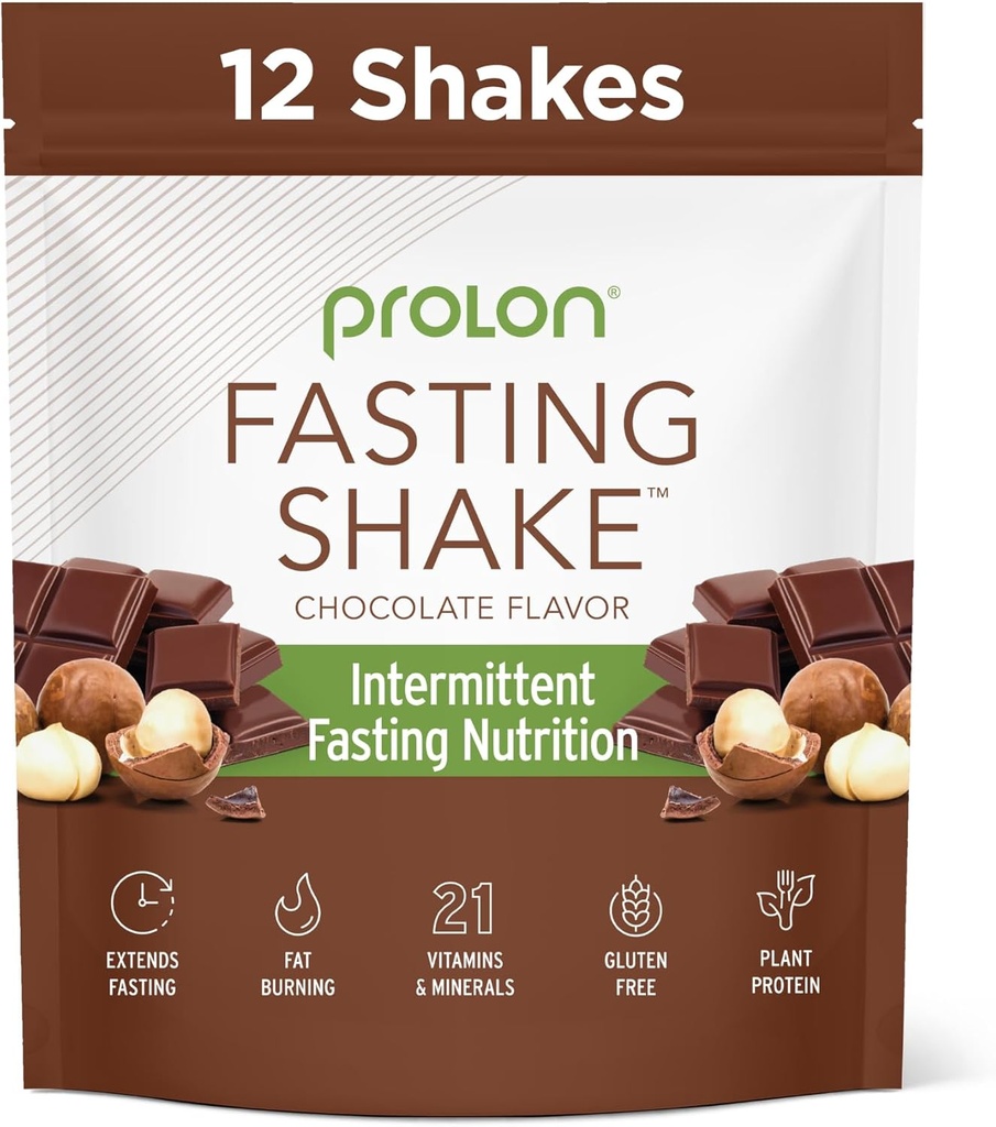 Prolon Intermittent Fasting Drink Mix | Fasting Shake for Intermittent Fasting | Vitamins, Fiber, Plant Based Protein, Superfoods | Keto, Vegan, Gluten Free, Dairy Free | Chocolate, 12 Packets