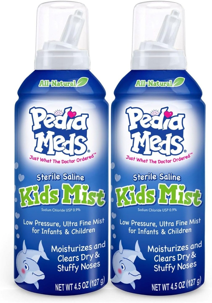 Steril Saline Kids Nasal Spray, Ultra Fine Mist, Straks Fugt og Relieves Nasal Congestion, Safe for Newborns and Up, 4.5 Oz (2 Pack), Made in USA