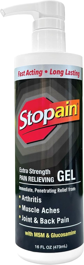 Stopain Smerte Relief Gel 16oz, USA Made, Max Strength Fast Funktion med Menthol, MSM, Glucosamin for fælles smerte, Rygsmerter, Gigt, Knee, Neck Pain, HSA FSA Godkendt OTC Topical Analygesic Product