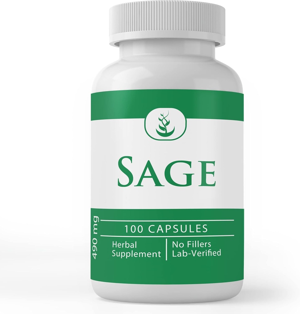 PURE ORIGINATIONELLE INGREDIENSER Sage, (100 kapsler), Altid ren, ingen tilsætningsstoffer eller fyldstoffer, Lab Verified