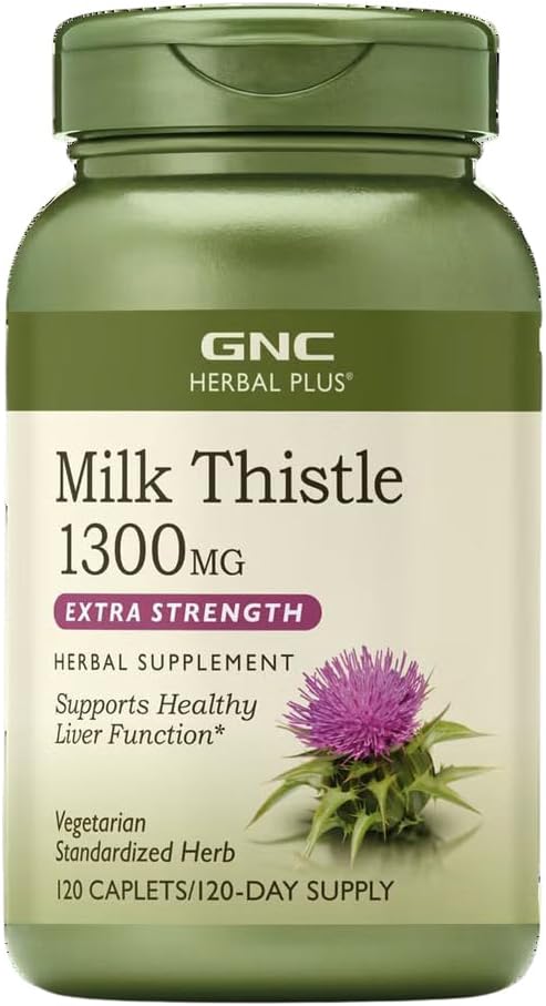GNC Herbal Plus Milk Thistle 1300mg tillæg, ekstra styrke, Vegetarisk, Understøtter sund lever funktion, 120 Servering