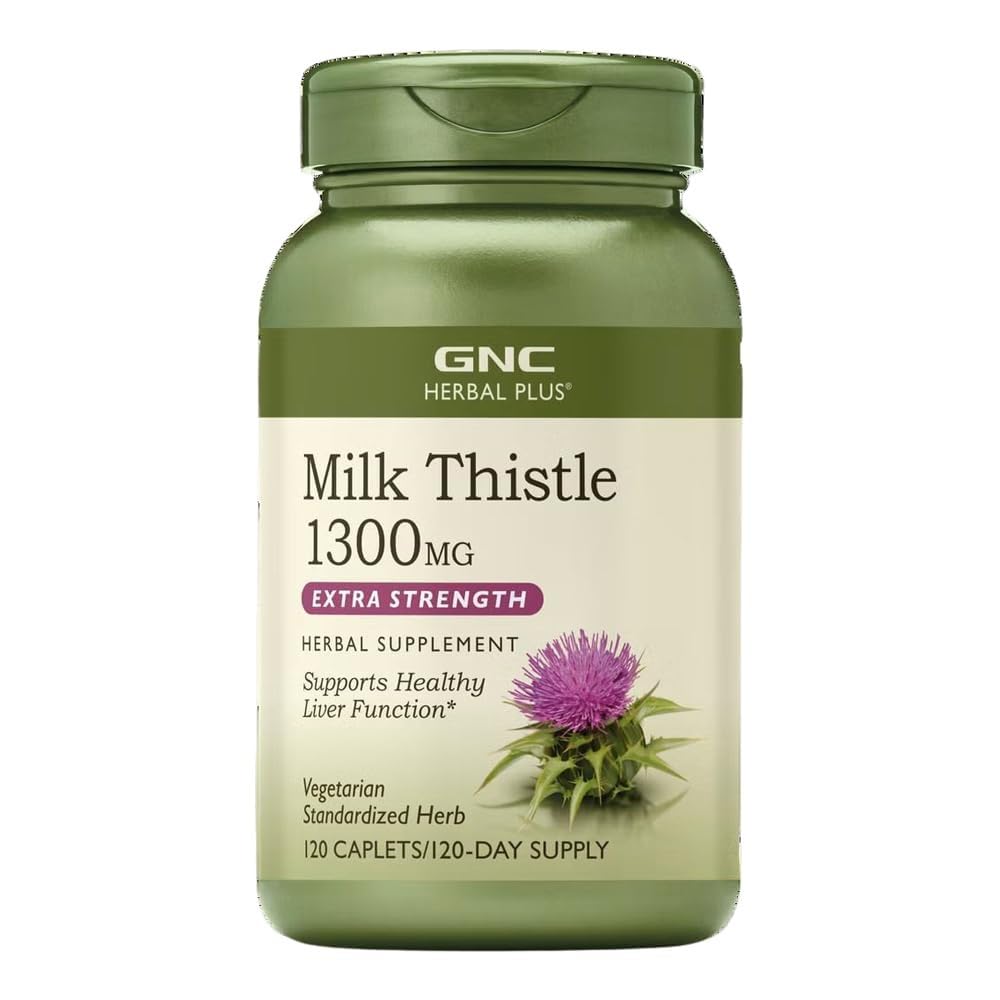 GNC Herbal Plus Milk Thistle 1300mg tillæg, ekstra styrke, Vegetarisk, Understøtter sund lever funktion, 120 Servering