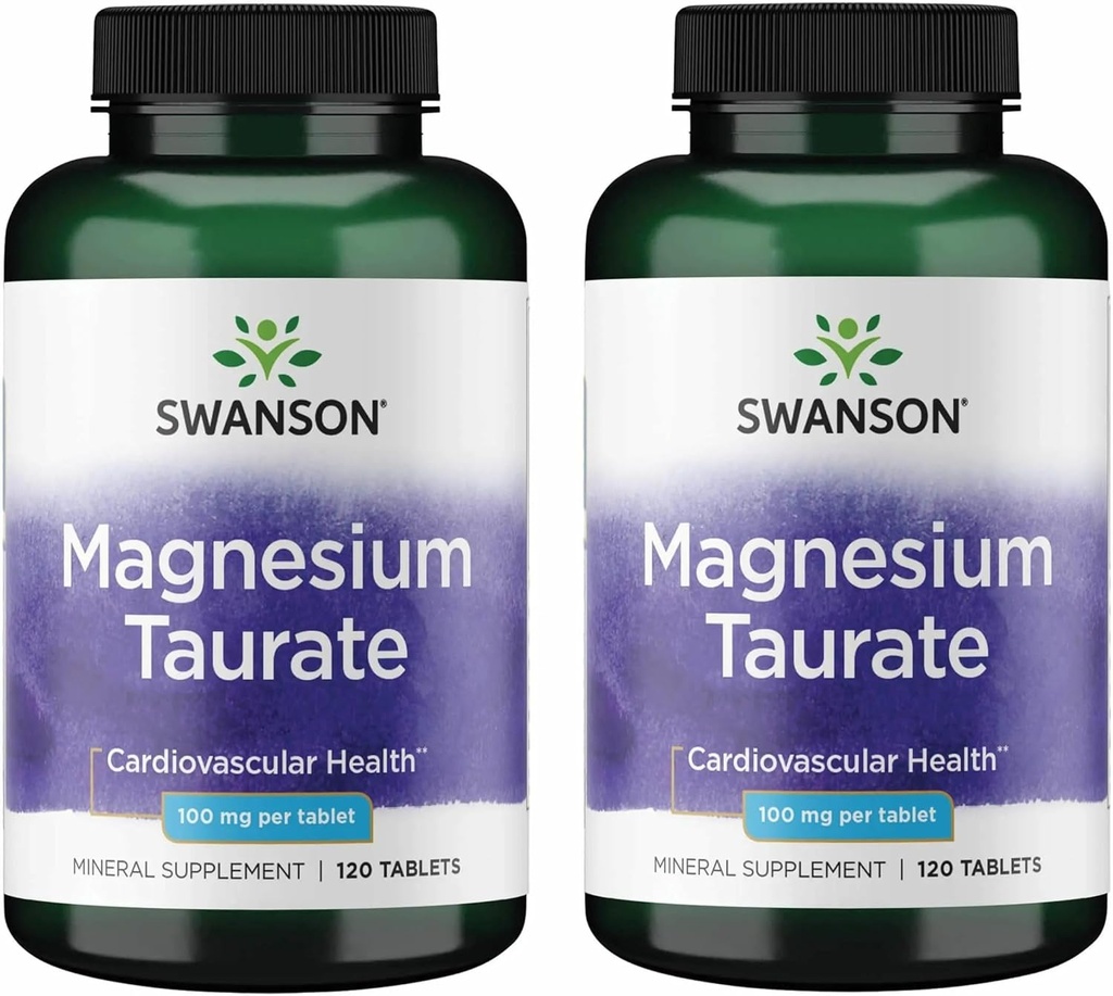 Swanson Magnesium Taurate - Mineral Supplement - Natural Magnesium & Taurine Formula- (120 Tablets, 100mg Each) (2 Pack)