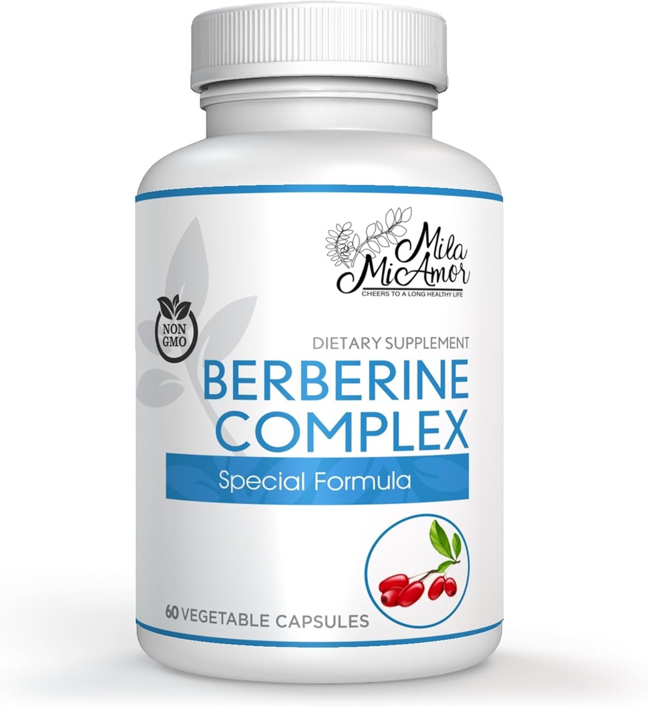 Milamiamor Berberine Complex HCL 500mg - Special Berberine supplement med melon frugt & Banaba Leaf - non-GMO, Made in USA - Heart, Kognitiv & Gastrointestinal sundhed - 60 kapsler