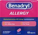 Benadryl Ultratabs Antihistamin Allergi Medicin, Diphenhydramin HCl tabletter, 48 ng