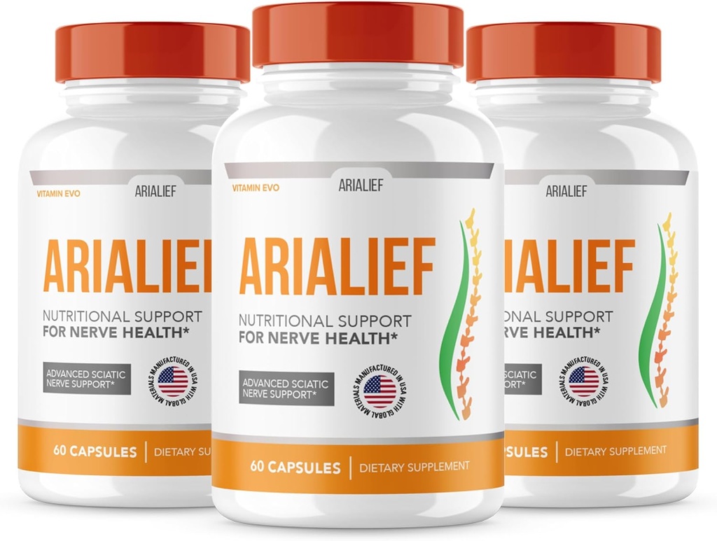 (3 PAKNING) Arialief Sciatica Nerve Support, Arialeaf Advanced Nerve Health, Arialeaf Prime Palm Sciatica, Aria Leaf Primepalm Aria Lief, Nerve Relief Supplement Sciatic Lindring (180 kapsler)