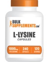 BulkSupplements.com L- Lysin HCl kapsler - Sport Nutrition Supplement, Lysin 1000mg - for immunforsvar, Gluten Free, 2 kapsler per servering, 240 greve (pakke med 1)