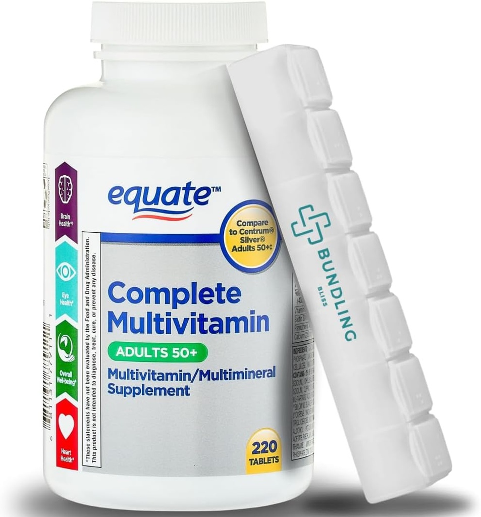 Equate Complete Multivitamin Kosttilskud, Voksne, 220 Tæl, 7 dages pilleorganizer inkluderet - 1 pakke