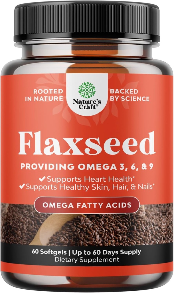 Flaxseed Oil 1000mg Softgels - High Potency Flax Seed Oil Softgels for Heart Health Digestion and Brain Support - Cold Pressed Organic Flaxseed Providing Plant Based Omega 3 6 9